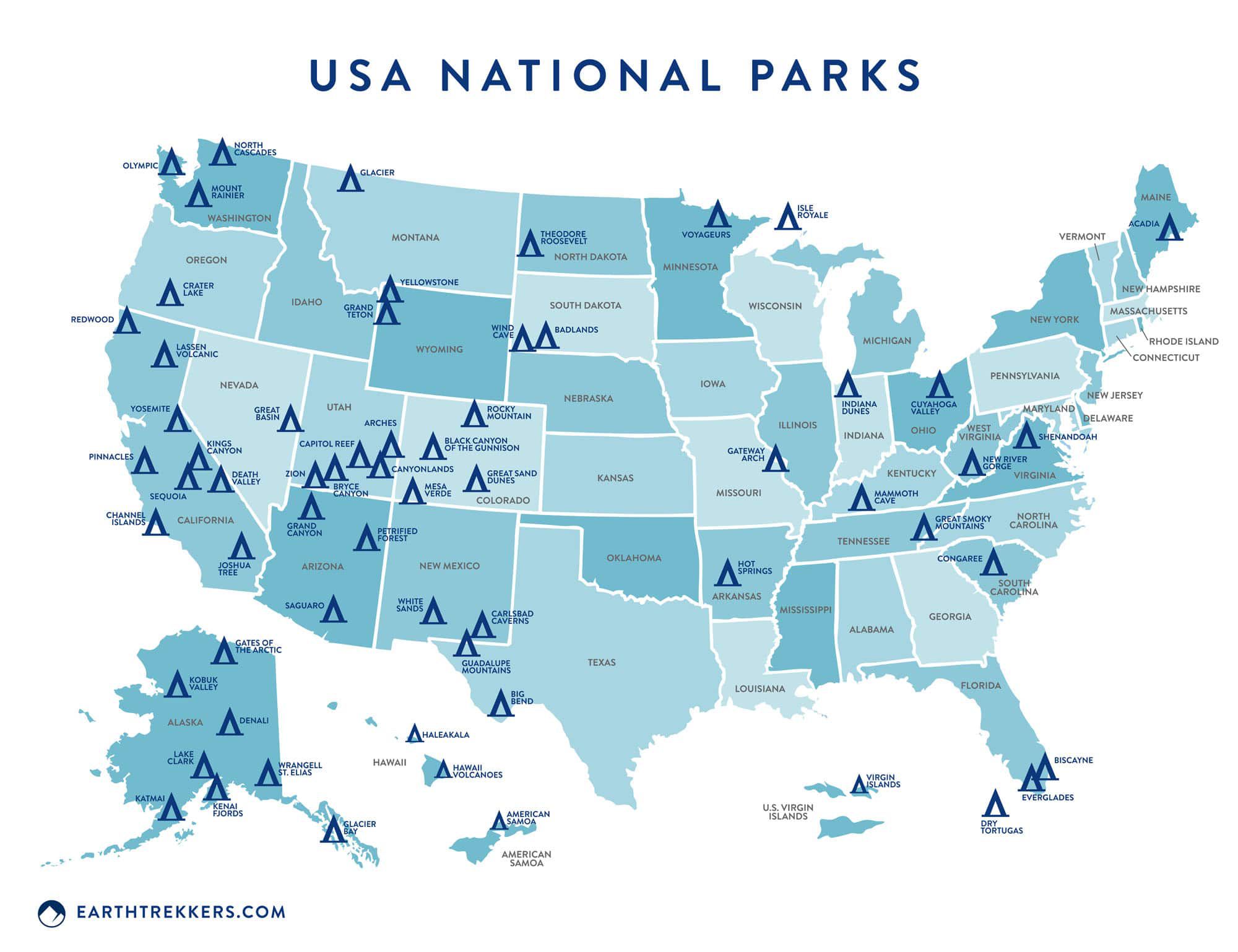USA National Parks map infographic
