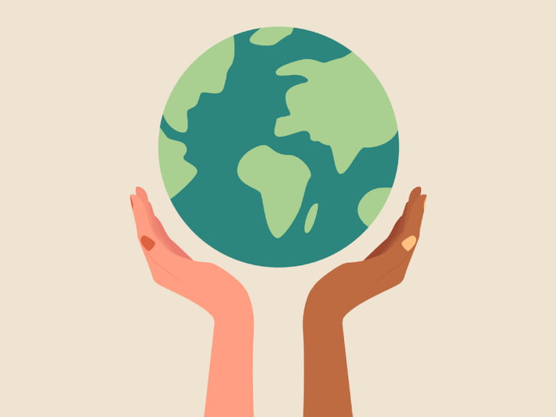 Hands holding globe illustration