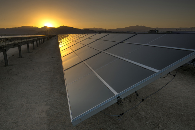 Solar panels at sunset
