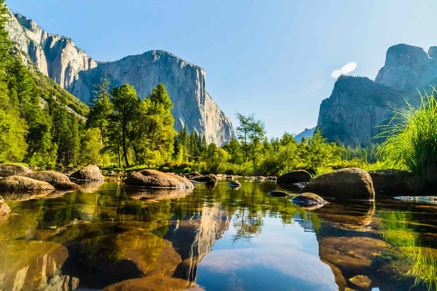 Yosemite Valley with reflection in river