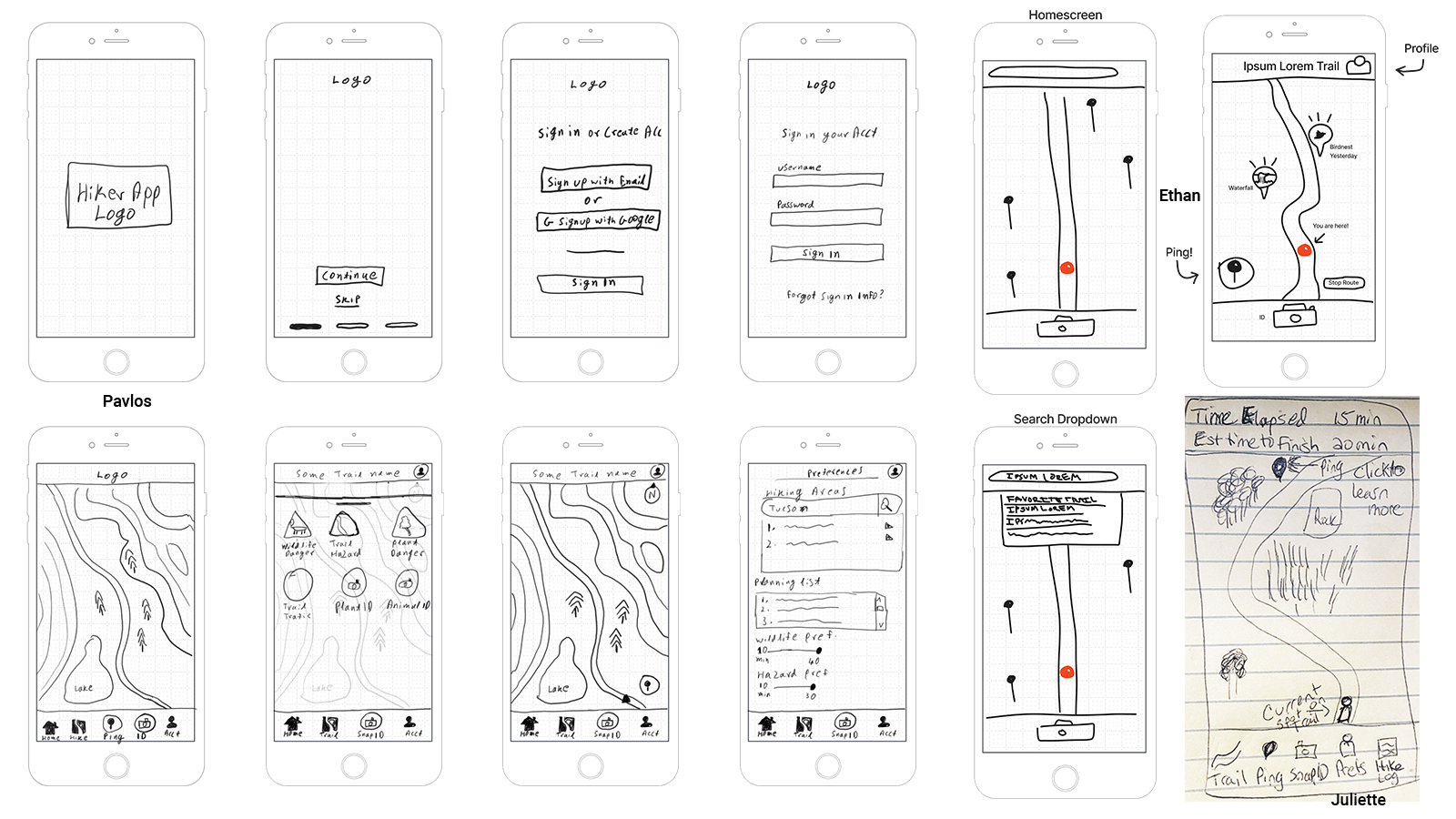 Sketched Wireframes