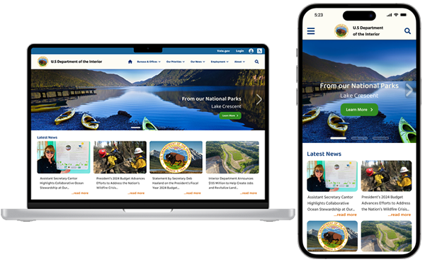 Department of the Interior Website Screens